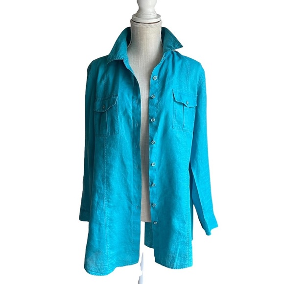 Chico's Blue Linen Button‎ Down with Front Pockets Shirt Size: 2 (M) - Picture 8 of 8